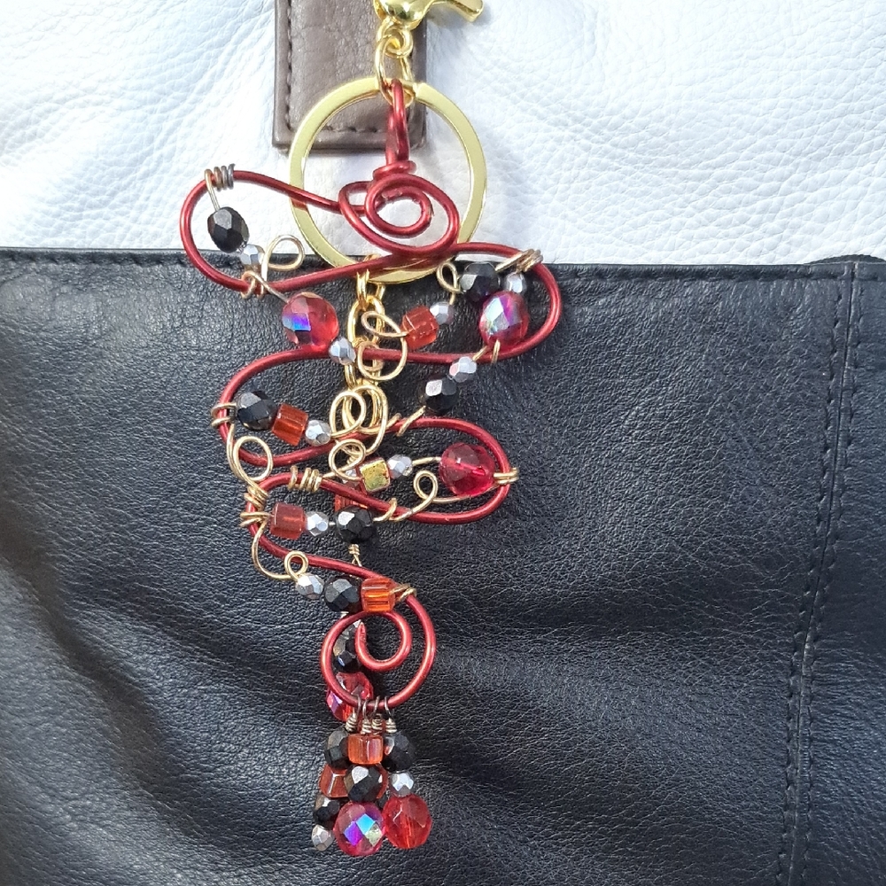 Hand Crafted Bag Purse Tote Jewelry Key Ring Decorative Vintage Jewelry Upcycle